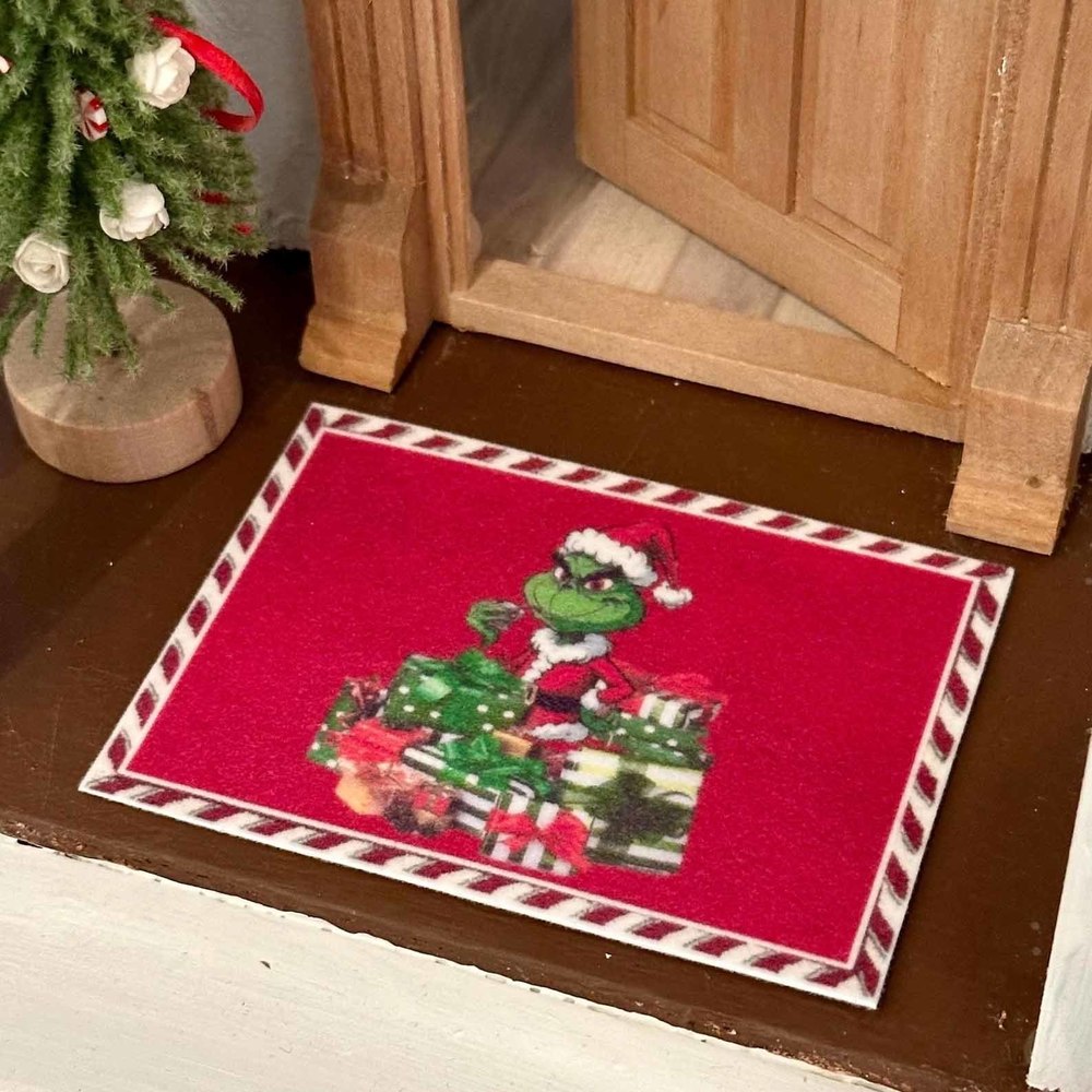 Dollhouse Miniature Christmas Grinchy Doormat